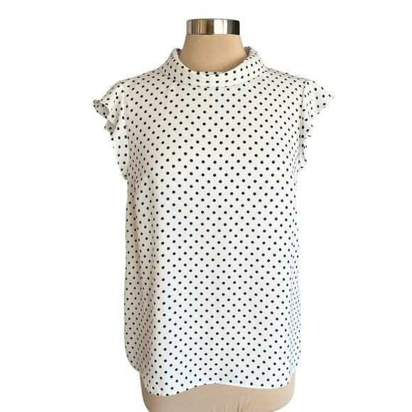 Vince Camuto White Black Polka Dot Flutter Sleeve Blouse SMALL Career Work Wear - Picture 2 of 10